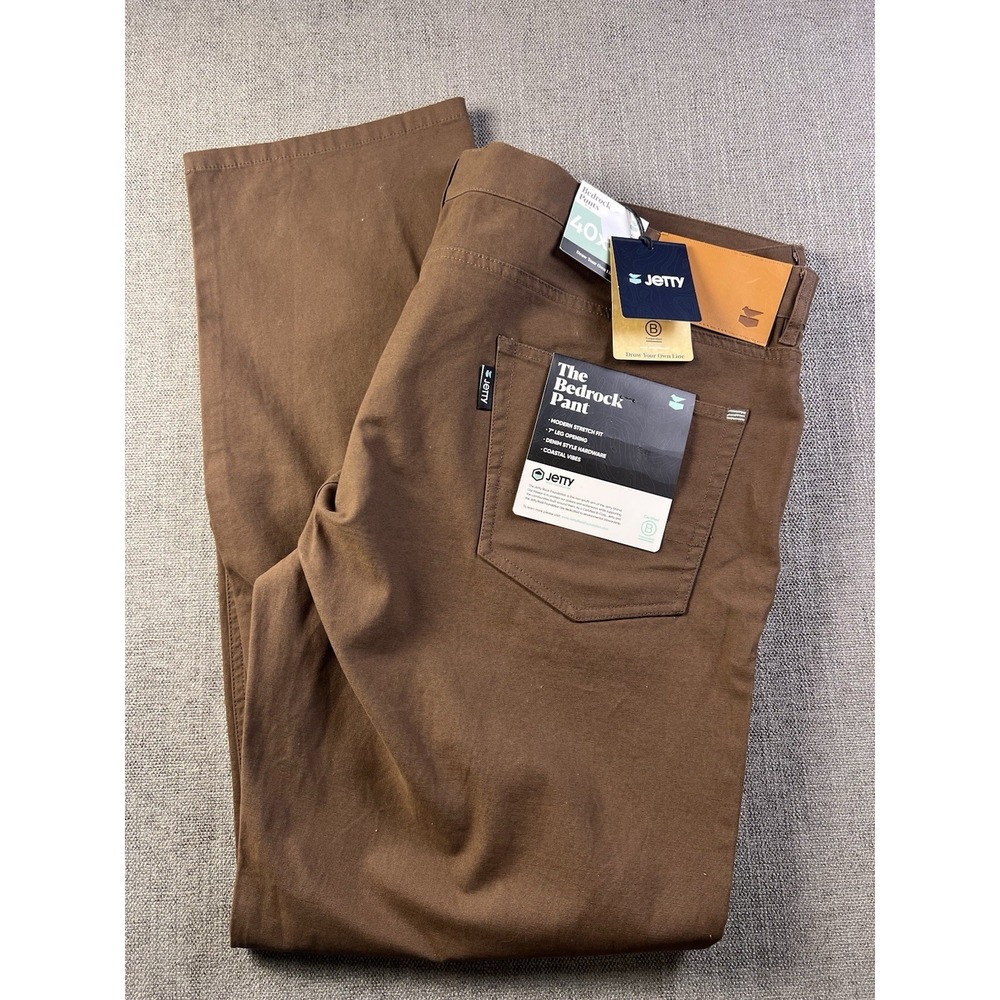 Jetty The Bedrock Pants Men's 44x32 Brown Straight Canvas Coastal Vibe Stretch